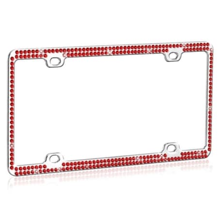 Valor Red Crystals Chrome Coating Metal License Plate Frame with Double Row Crystals LPF2BC002RED